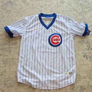Chicago Cubs Cooperstown Pinstripe Jersey - White & Blue Small